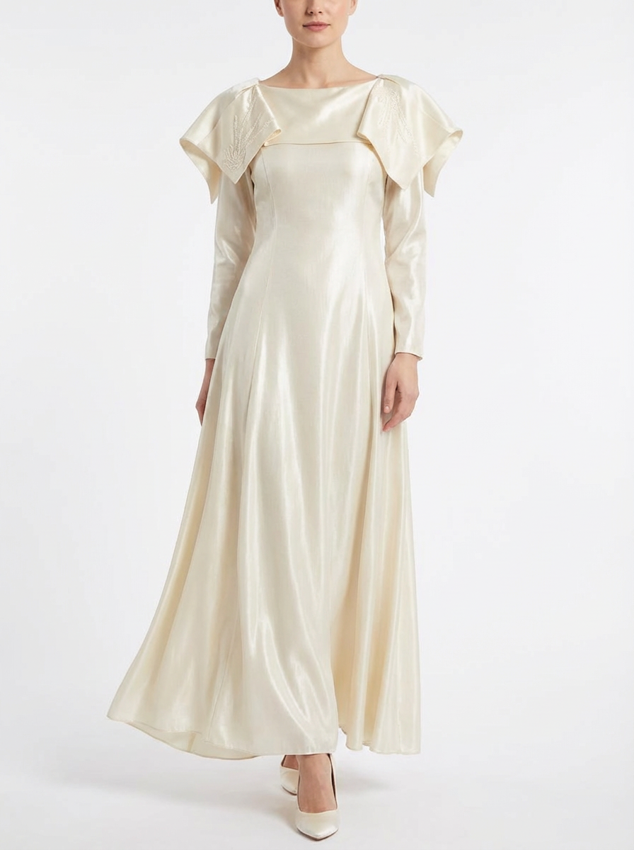 Midi Evening Dress with Statement Neckline