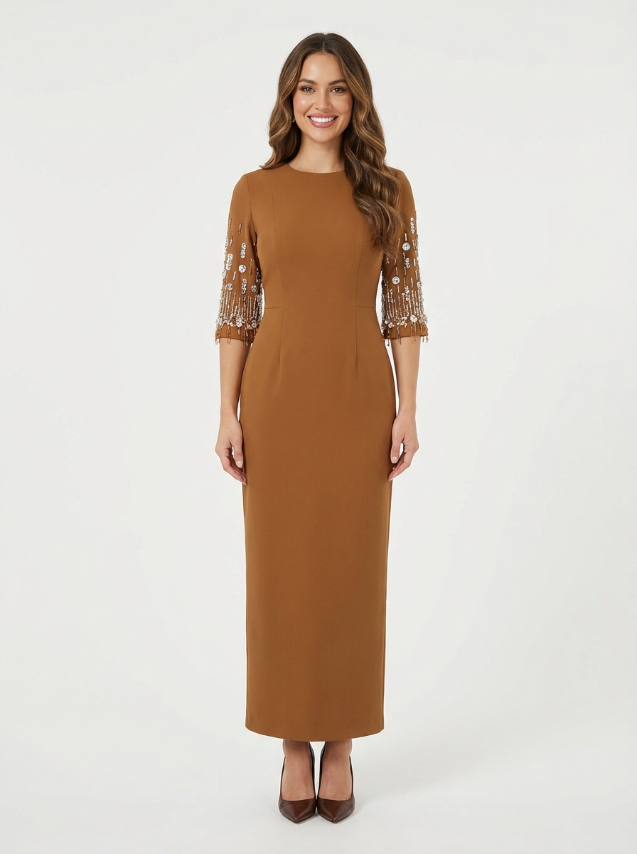 Maxi Dress with Embellished Sleeves