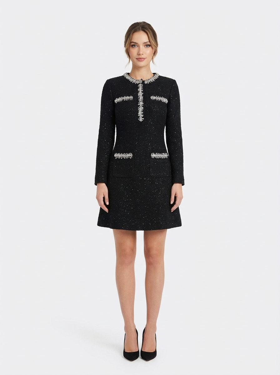 Embellished Tweed Mini Dress