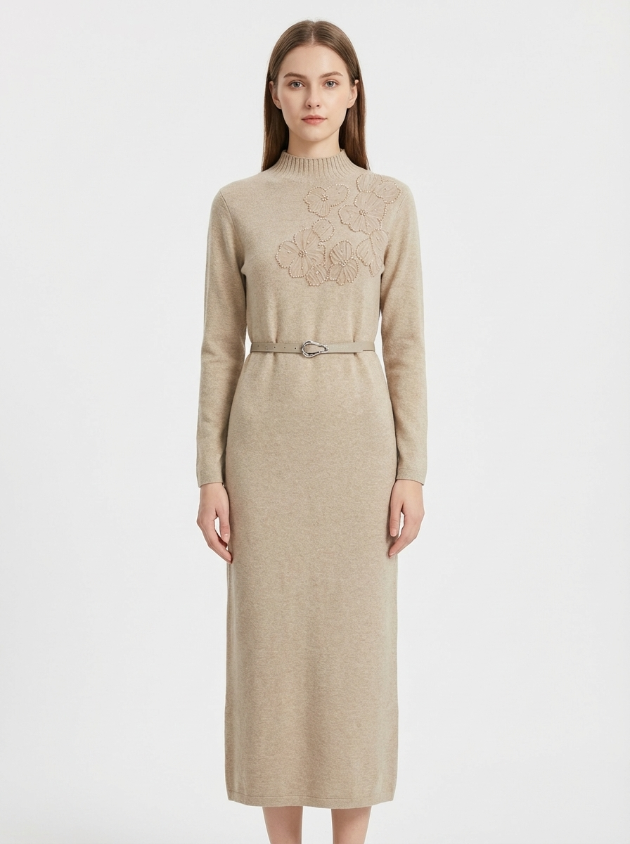 Embroidered Knit Midi Dress