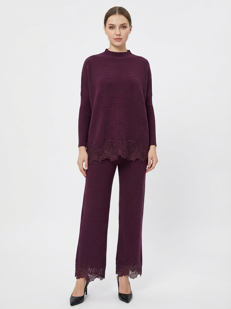 Elegant Knit Suit with Lace