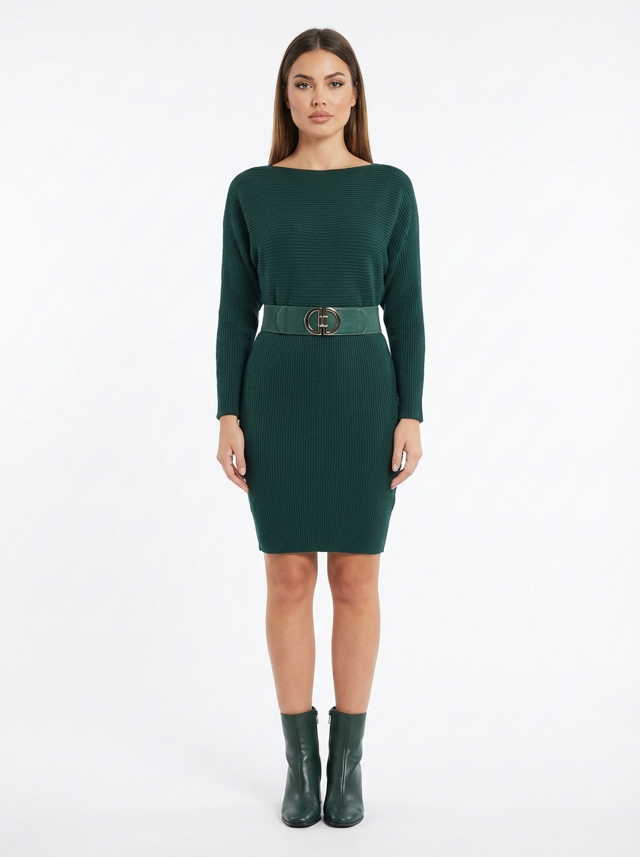 Elegant Knit Belted Dress