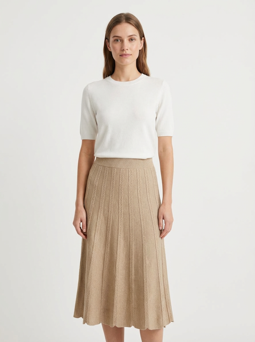 Wool Ribbed A-Line Midi Skirt