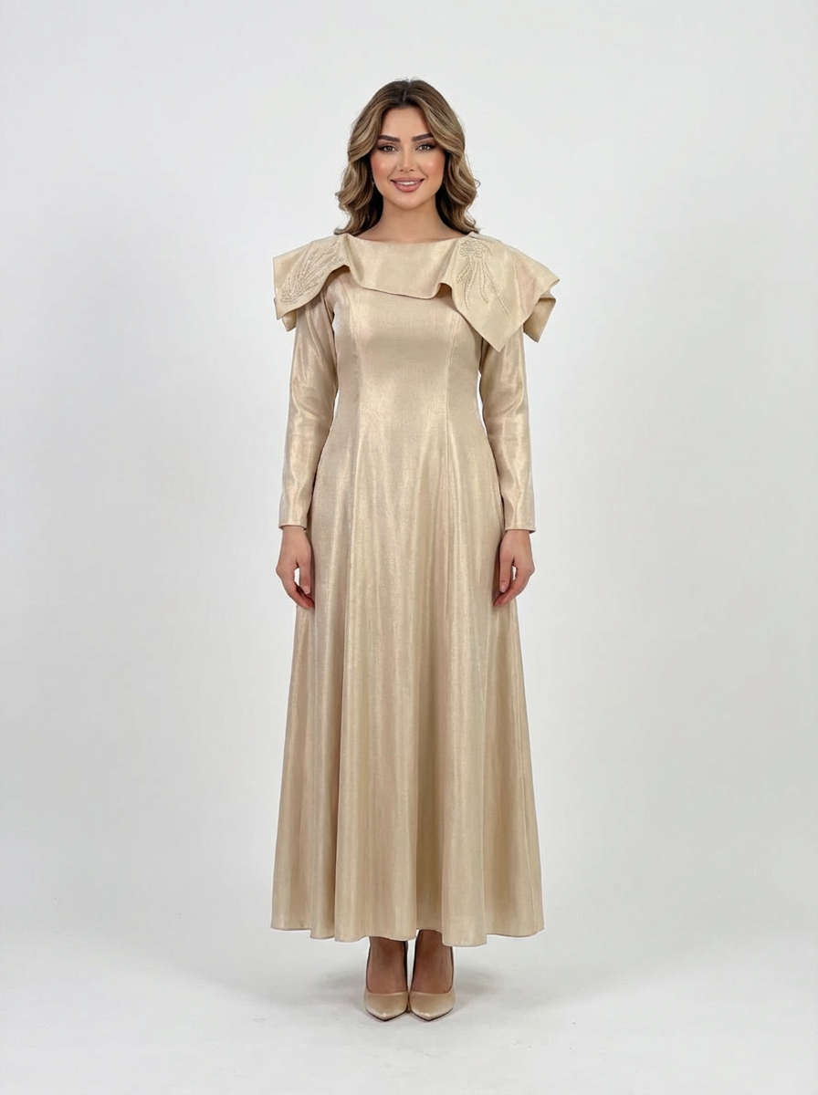 Midi Evening Dress with Statement Neckline