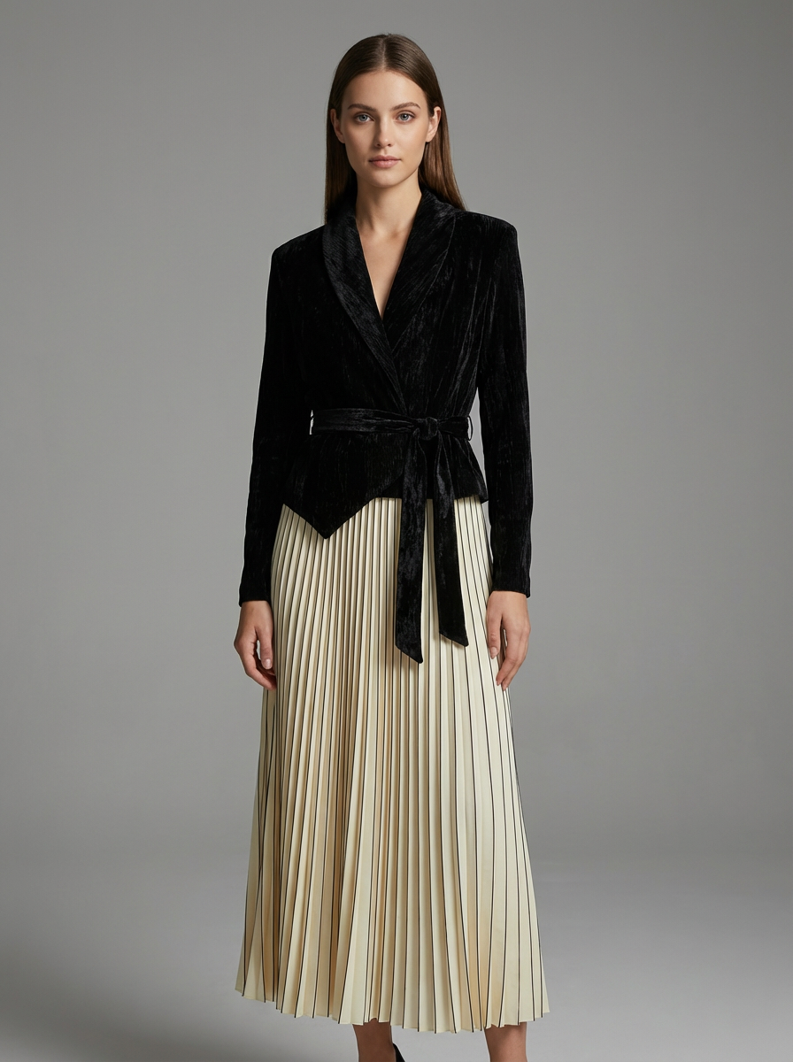 Midi Dress with Velvet Wrap