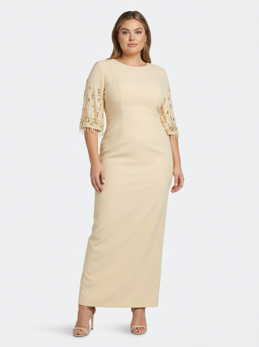 Maxi Dress with Embellished Sleeves