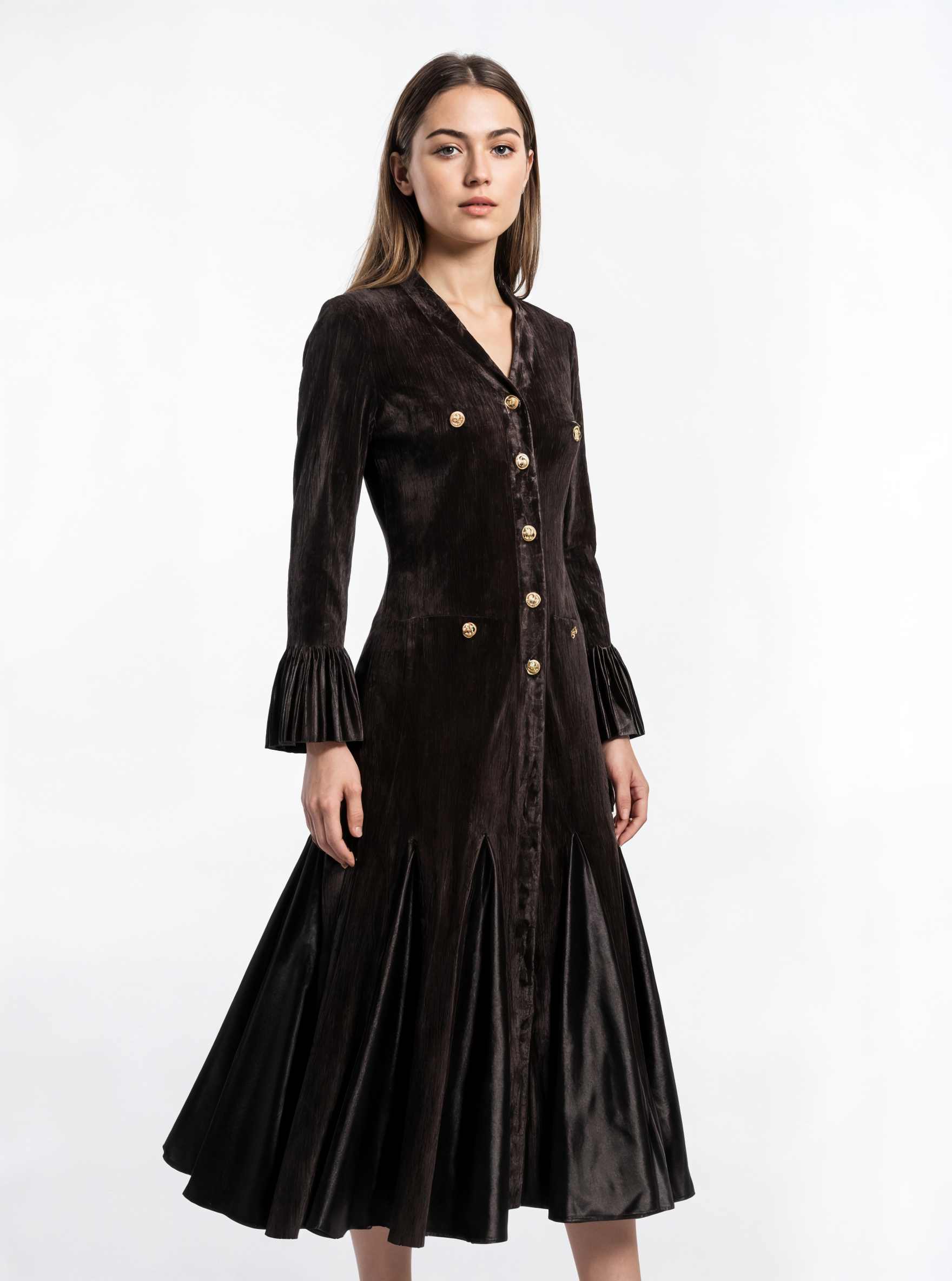 Velvet Button Front Maxi Dress