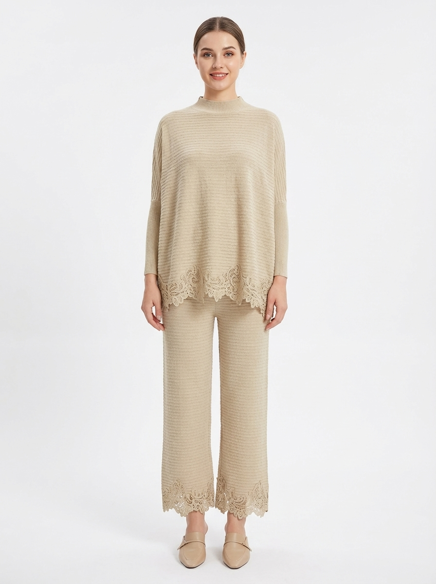 Elegant Knit Suit with Lace