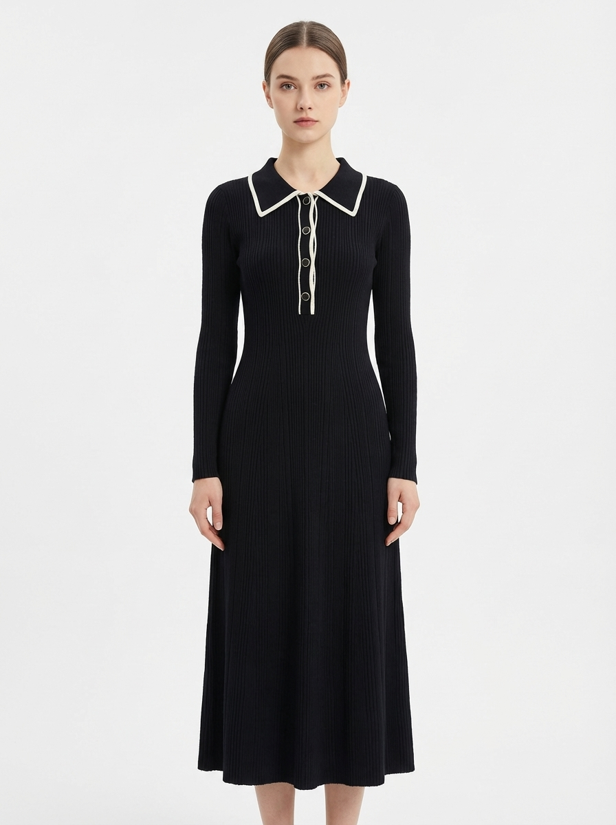 Contrast Collar Knit Dress