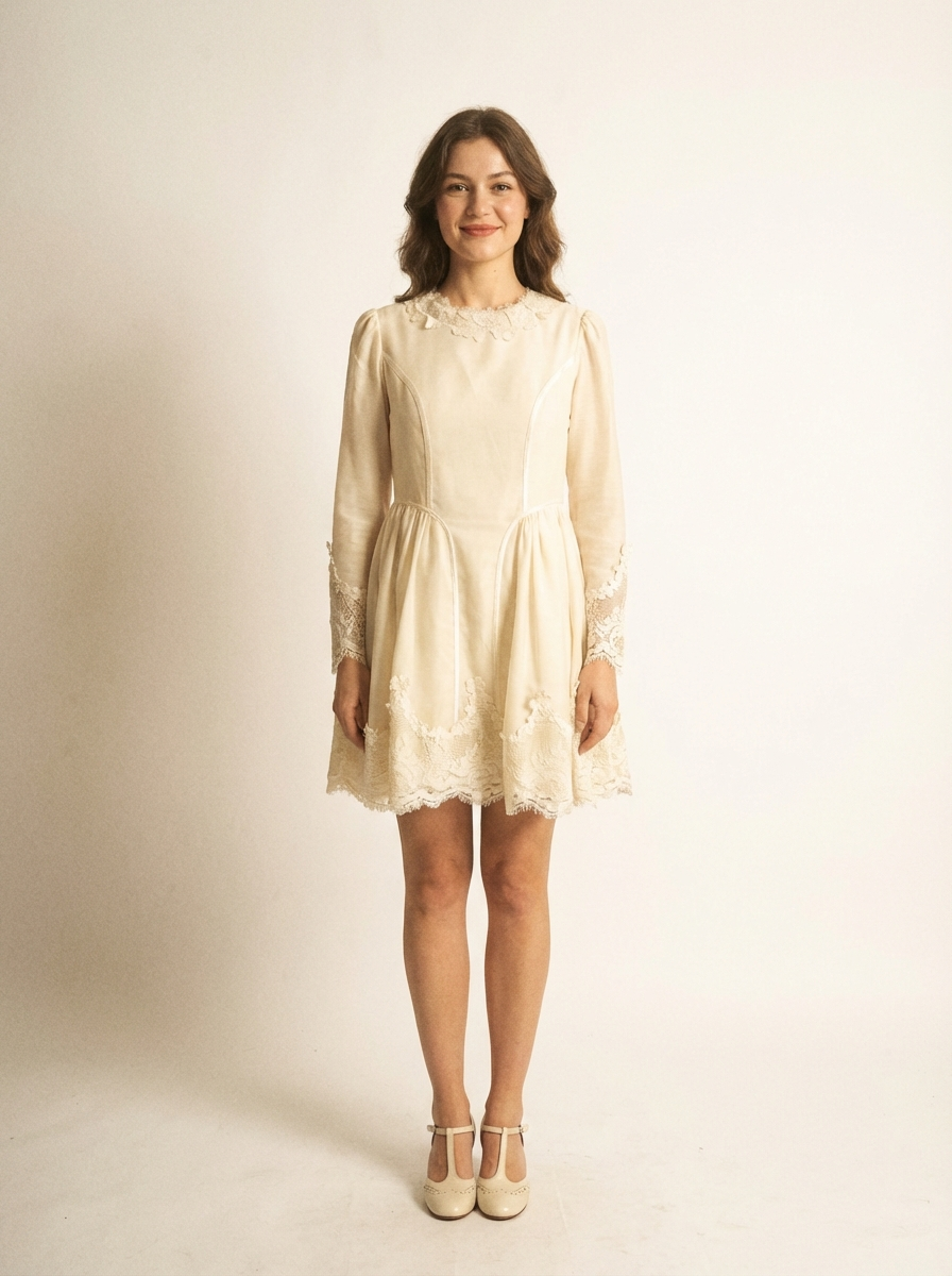 Blush Lace-Trim Mini Dress