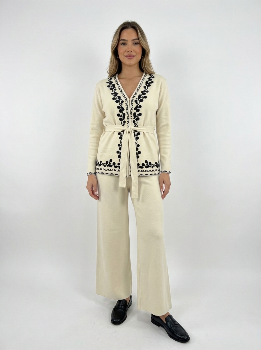 Trim Embroidered Knit Set