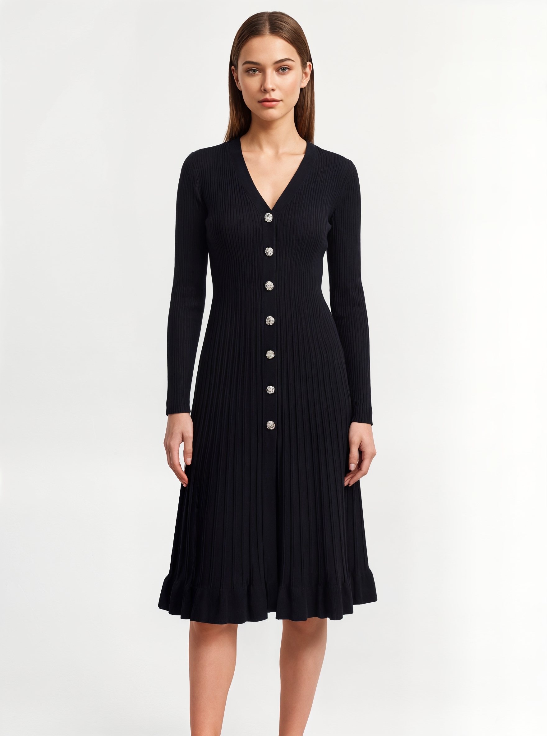 Crystal Button Knit Dress