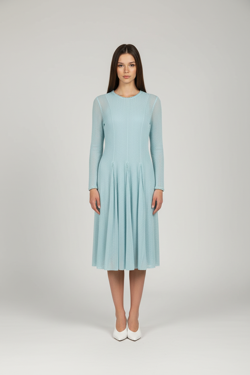 Knit Midi Dress with Pearl Trim