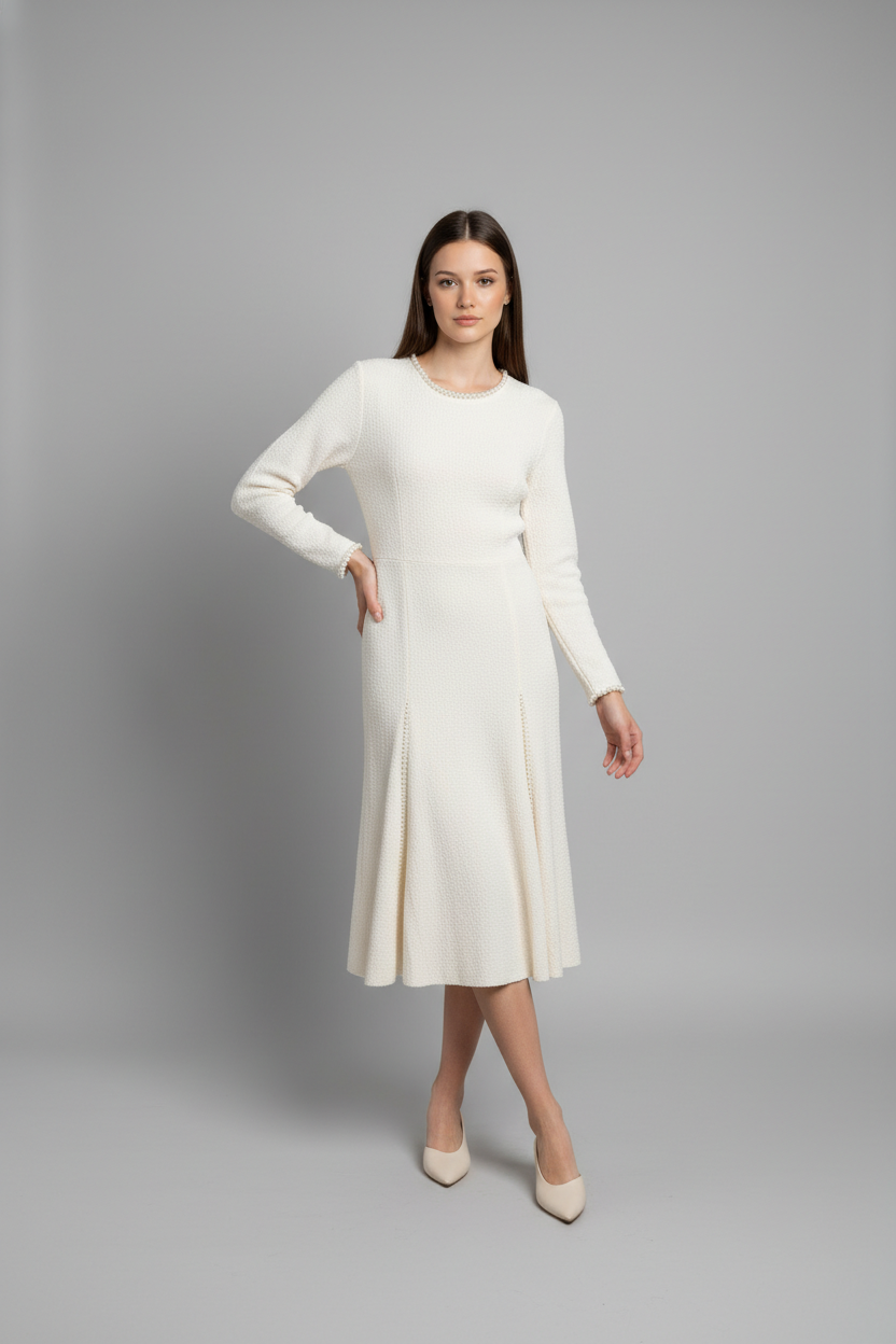 Knit Midi Dress with Pearl Trim