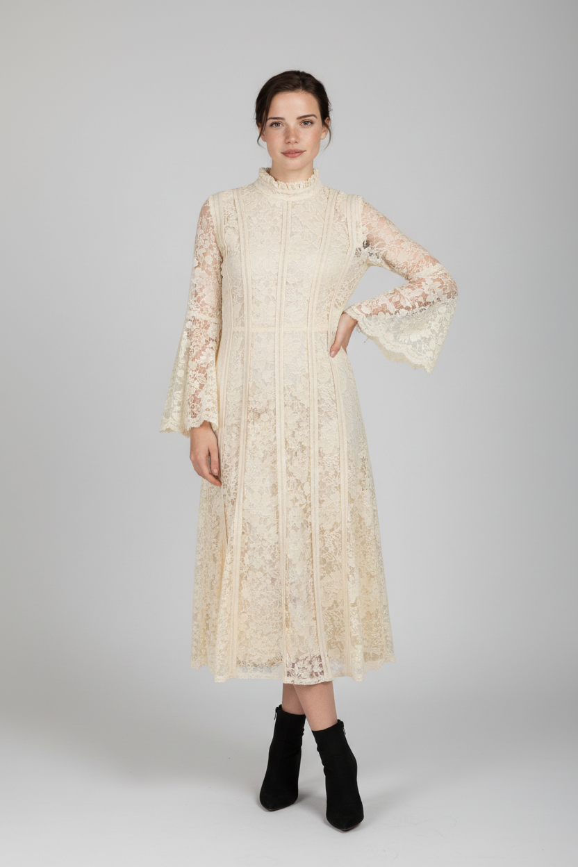 Midi Dress with Flared Sleeves