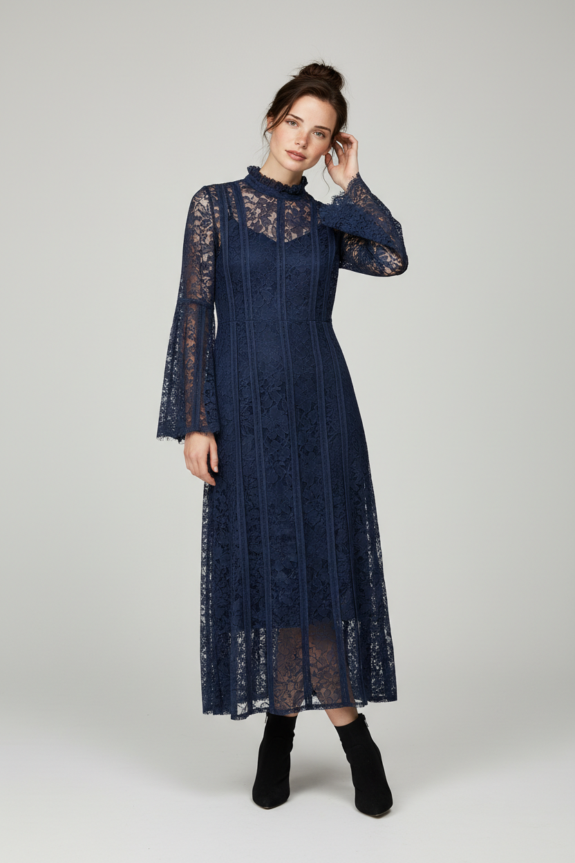 Midi Dress with Flared Sleeves