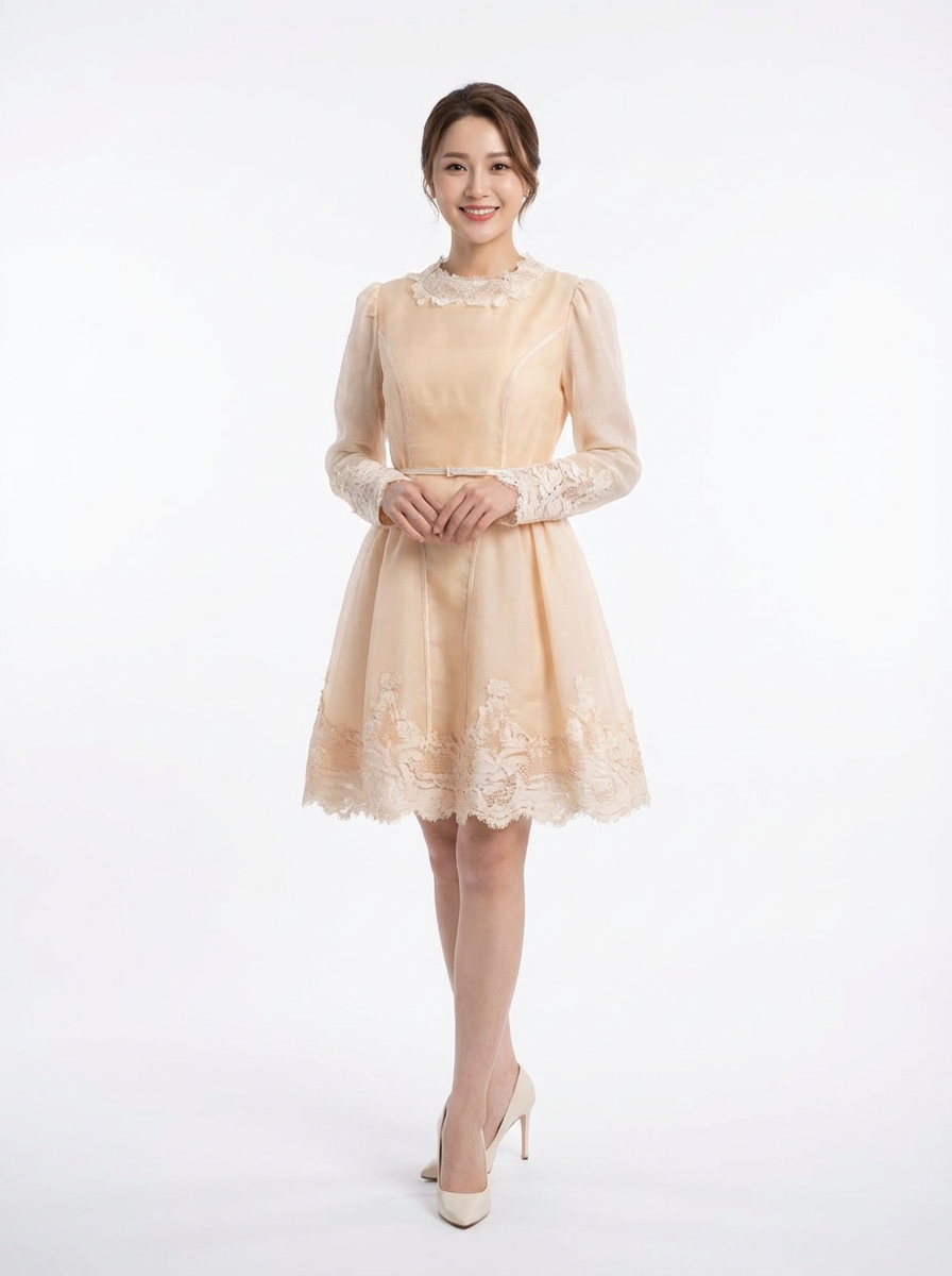 Blush Lace-Trim Mini Dress