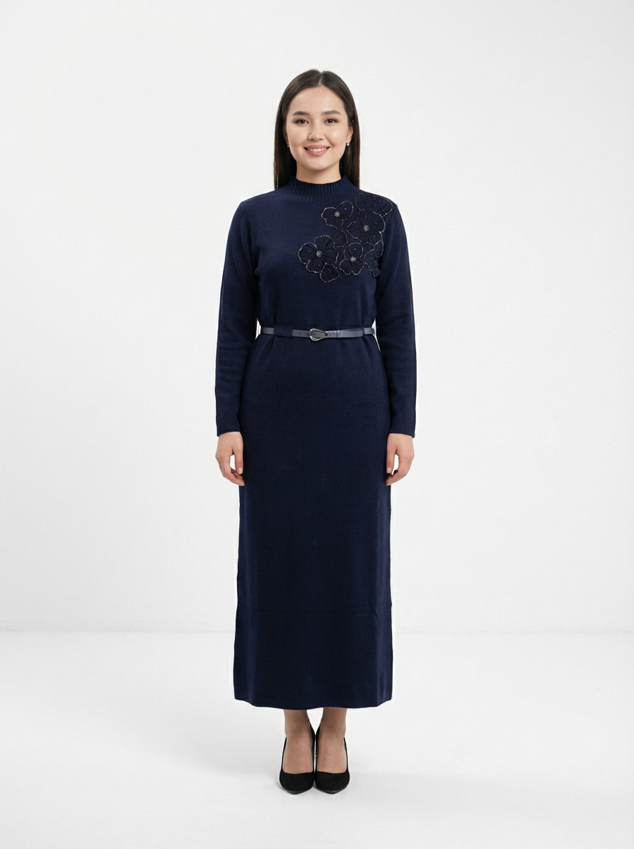 Embroidered Knit Midi Dress