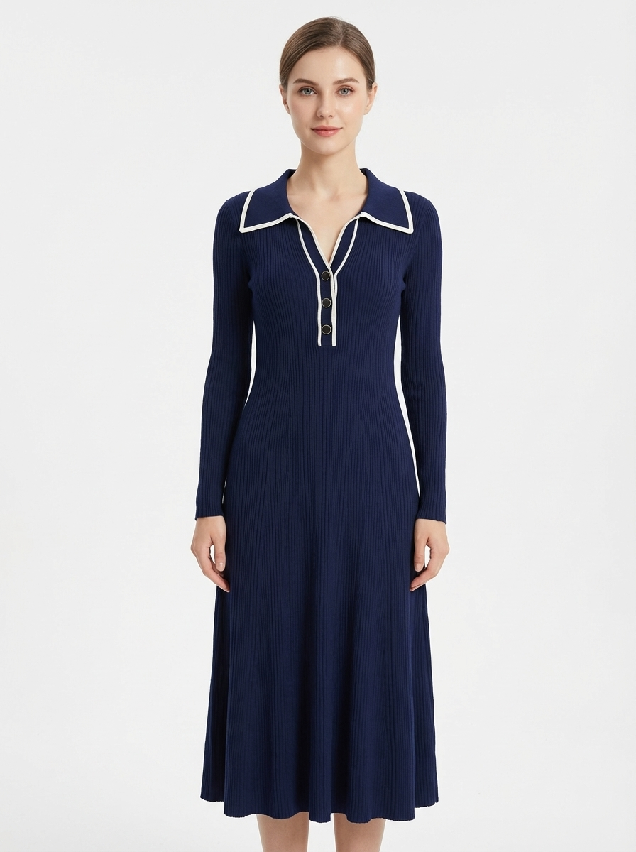 Contrast Collar Knit Dress