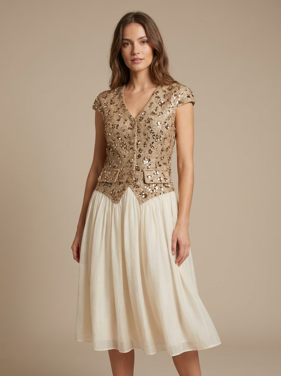 Floral Bodice Midi Dress with Tulle