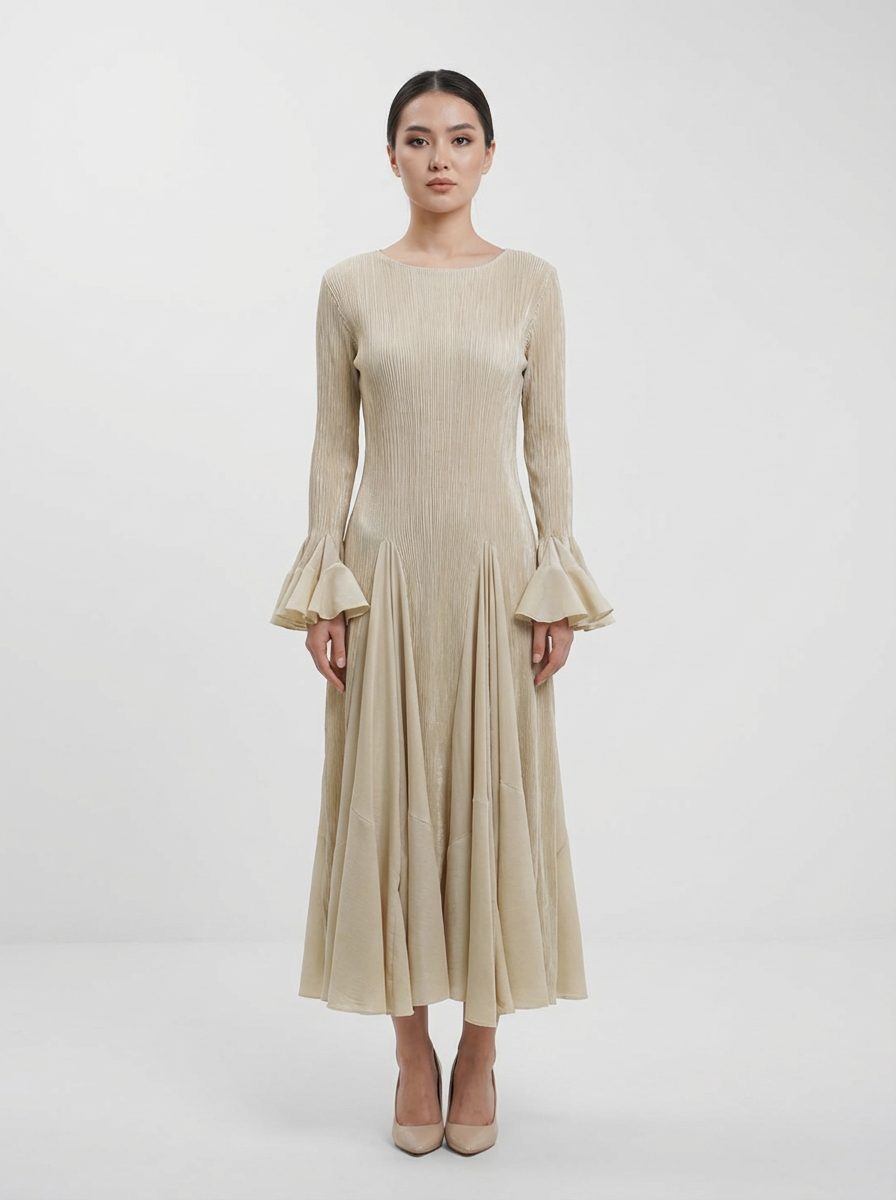 Ribbed Knit Midi Dress with Waist Tie