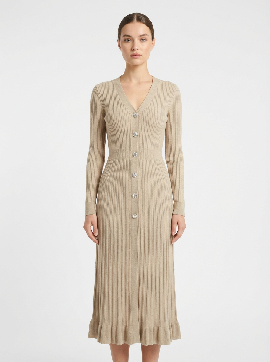 Crystal Button Knit Dress