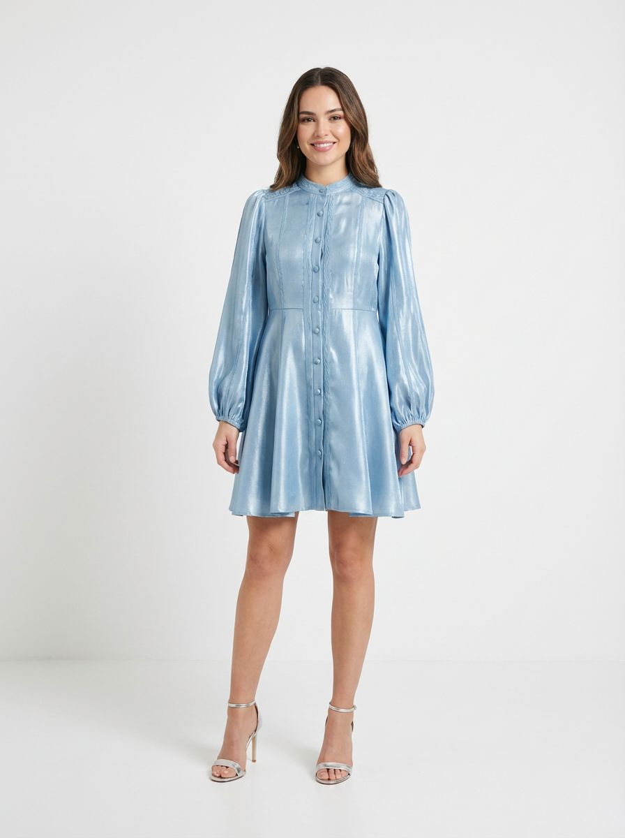 Satin Mini Dress with Puff Sleeves