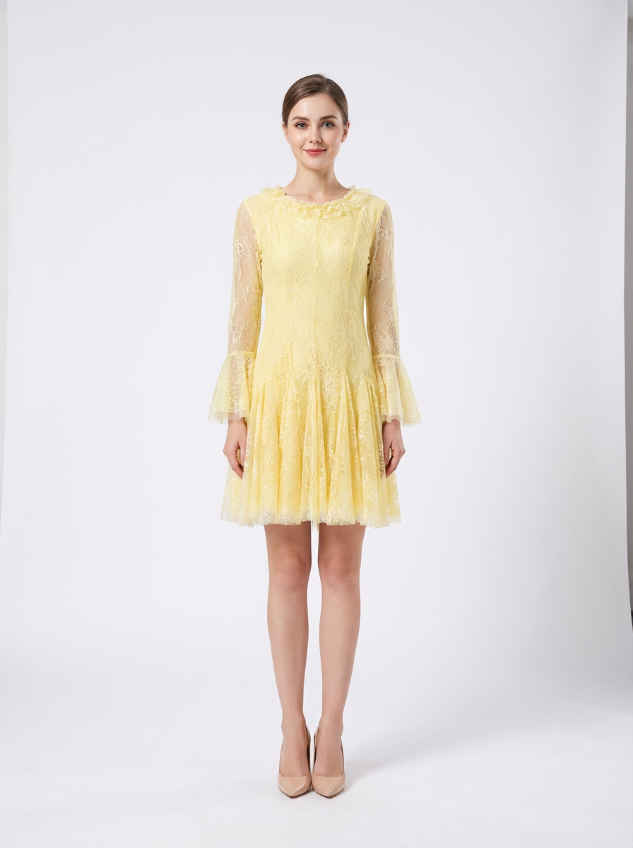 Lace Flare-Sleeve Mini Dress