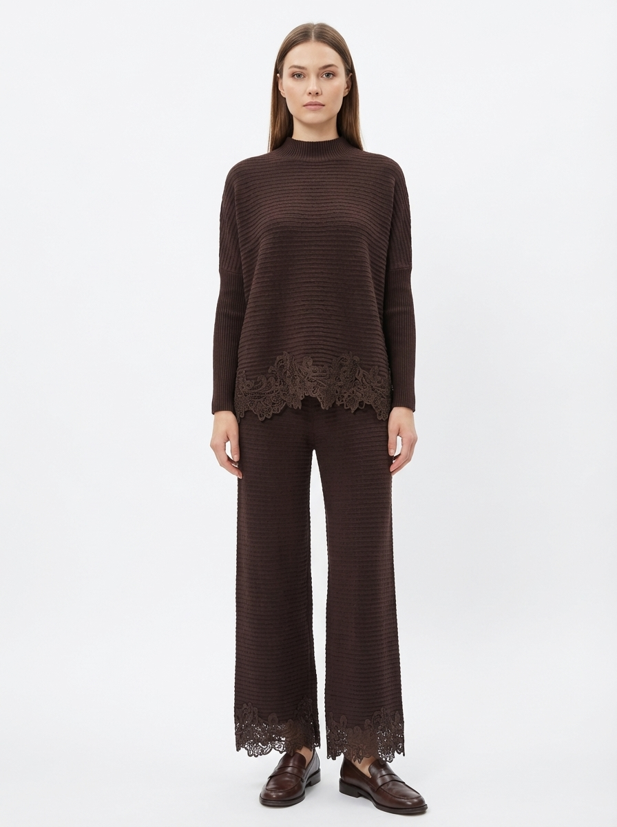 Elegant Knit Suit with Lace